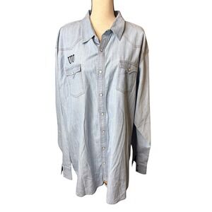 Wrangler Retro Premium Western Shirt Mens 3XLT Light Wash Denim Pearl Snap